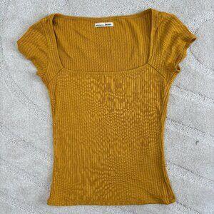 Reformation Jeans Square Neck Ochre Ribbed Top